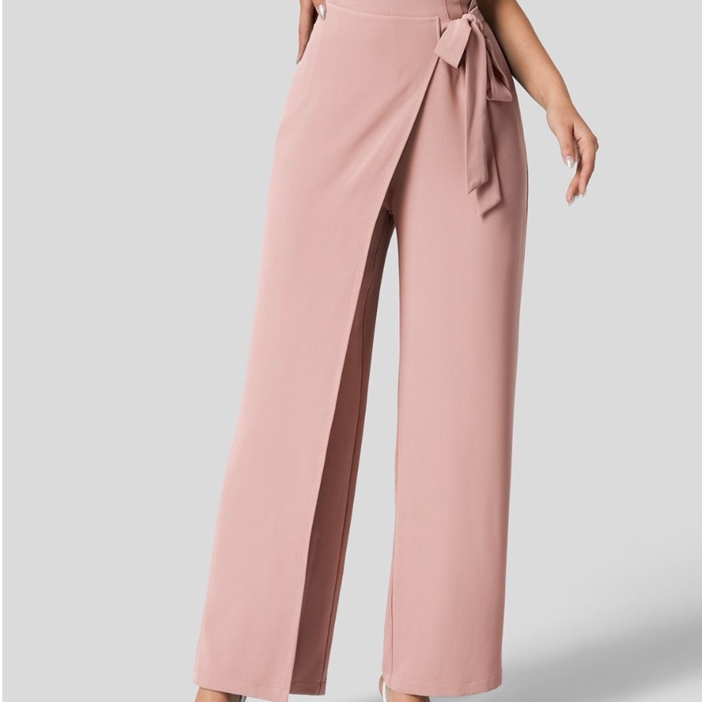 Halara High Waisted Tie Side Wide Leg Work Pant Suits Frost Peach Pink